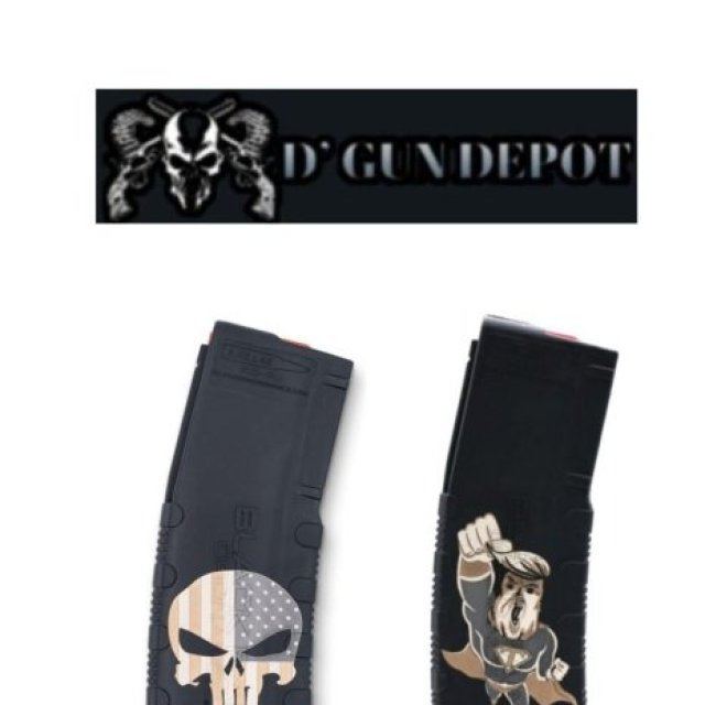 Magazine para AR 15, 30RD con logo de punisher y magazine con diseño de Super T $35 cada uno
