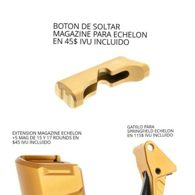 Set de 3 piezas doradas para Springfield Echelon con boton para soltar magazine, extensión de magazine y gatillo