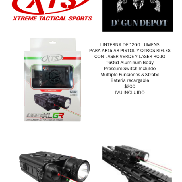 LINTERNA XTS CON LASER VERDE Y LASER ROJO PARA AR15 AR PISTOL Y RIFLE