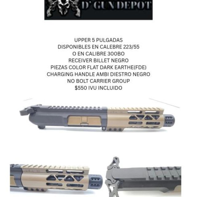 UPPER COMPLETO AR15 5 PULGADAS DE CAÑON COLOR FLAT DARK EARTH (FDE)
