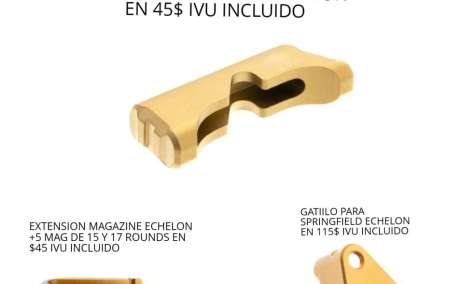 Set de 3 piezas doradas para Springfield Echelon con boton para soltar magazine, extensión de magazine y gatillo , Venta de Armas de fuego en PR